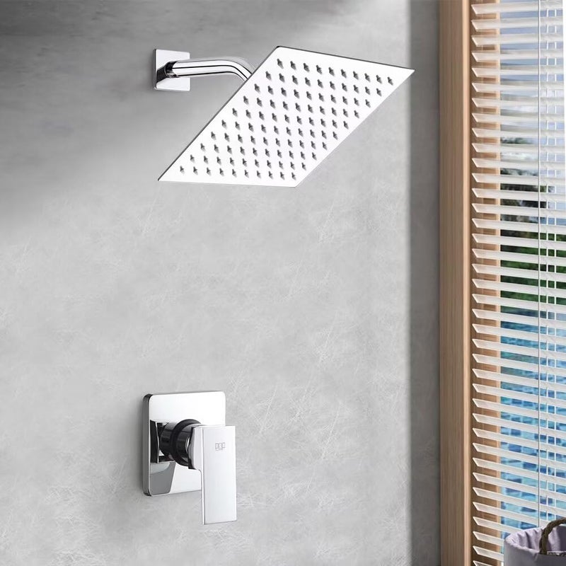 POP SANITARYWARE Single Function Shower Trim Kit with Rough-in Valve, Bathroom Rain Shower Set Bath Rainfall Shower Faucet System with Square Stainless Steel Metal Showerhead, Polished Chrome - Image 2
